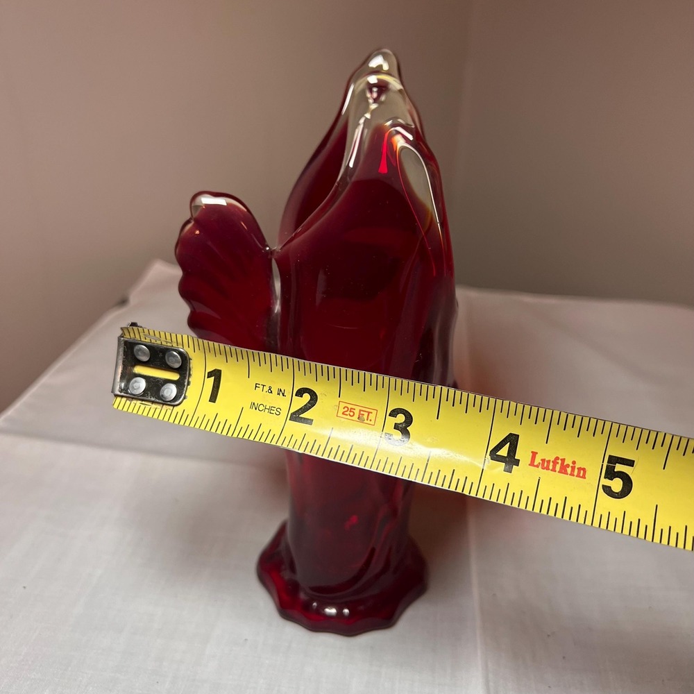 VTG Ruby Red Art Glass Vase Mid Century Flying Fish  Bud Vase Cranberry Glass - Picture 8 of 9